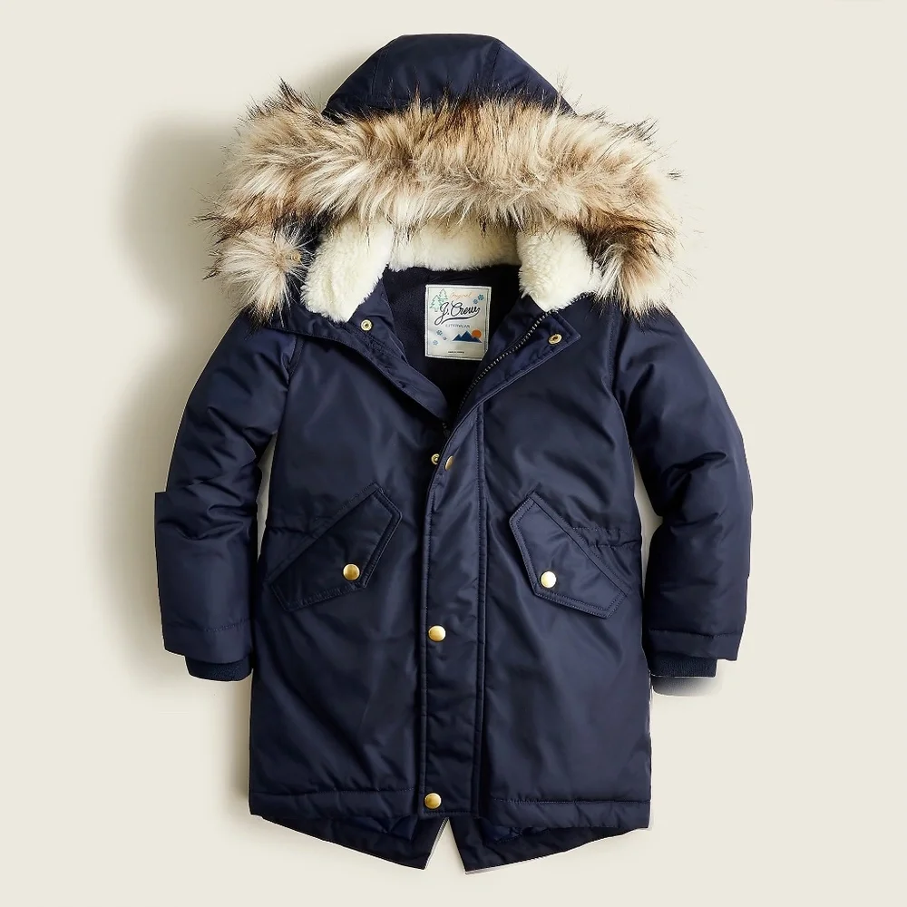 New CREWCUTS JCREW Size S Boys Fishtail Parka with Eco-Friendly PrimaLoft NAVY - Picture 1 of 5